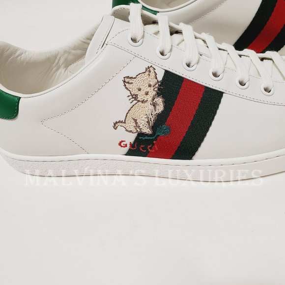 GUCCI SNEAKERS NEW ACE KITTEN WHITE LEATHER SHOES w WEB sz 41 11 - Picture 10 of 16